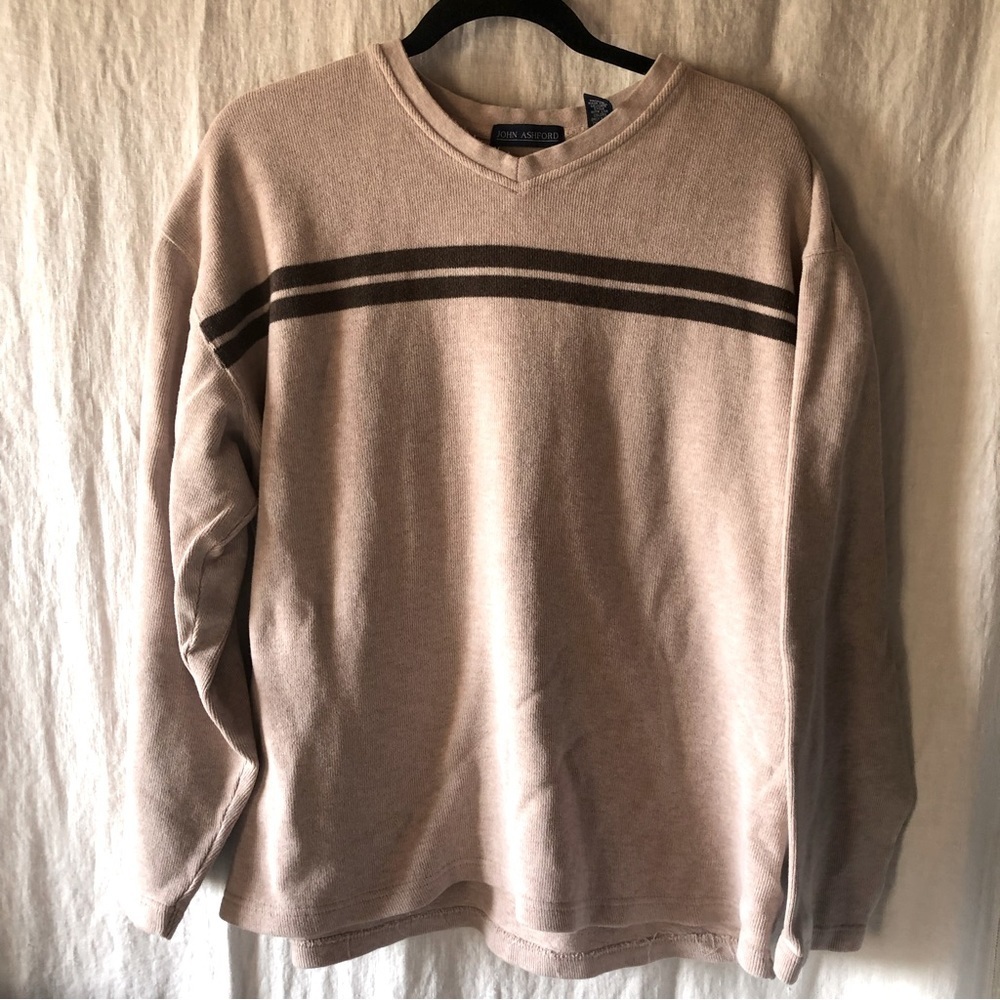 John Ashford Mens pull over medium weight all cotton shirt with stripes size XL